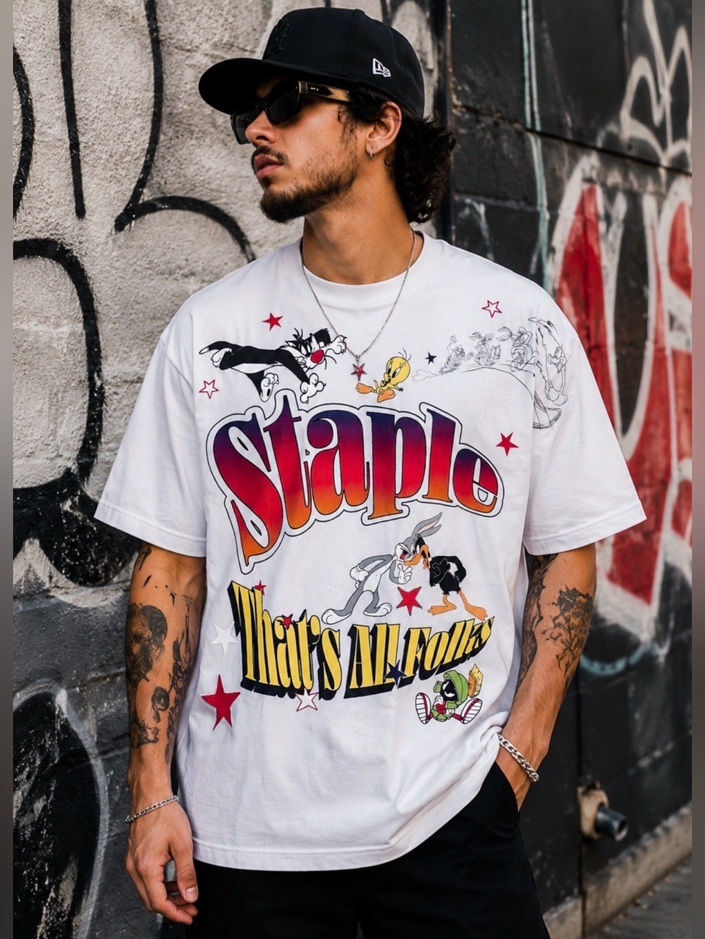 MEN’S STAPLE X LOONEY TUNES GRAPHIC TSHIRT XL THAT’S ALL FOLKS CARTOON TEE